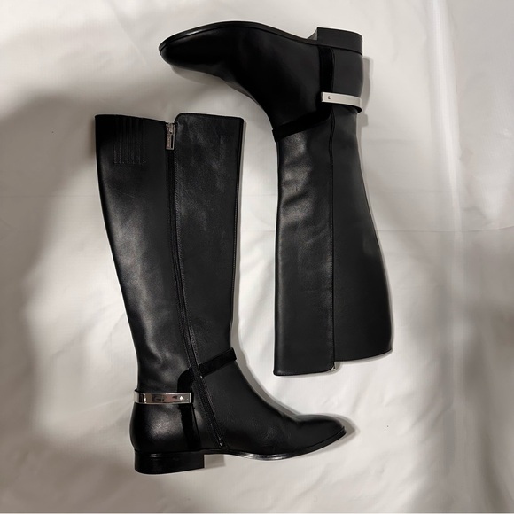 Calvin Klein Shoes - Calvin Klein Sleek Black Equestrian Riding Boots with Chrome Spur Heelbands sz 9